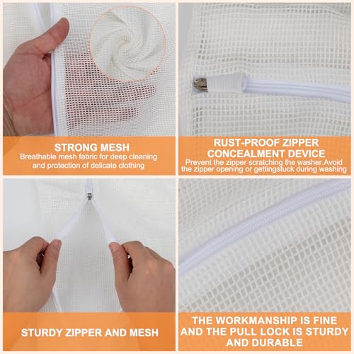 NAHADS 4-Piece White Large Durable Organic Cotton Mesh Laundry Bags with Sturdy Zippers and Breathable Mesh are Delicate Laundry Bags for Underwear, Clothes, Pants and Socks - Image 5