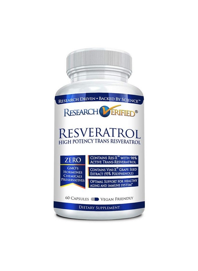 research verified - Research Verified Resveratrol - 98% Trans-Resveratrol 1000 mg, Anti-Aging Support - 1 Bottle - 60 Capsules - Image 1