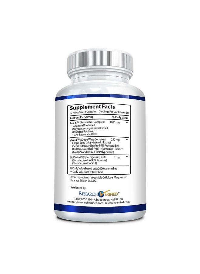 research verified - Research Verified Resveratrol - 98% Trans-Resveratrol 1000 mg, Anti-Aging Support - 1 Bottle - 60 Capsules - Image 1