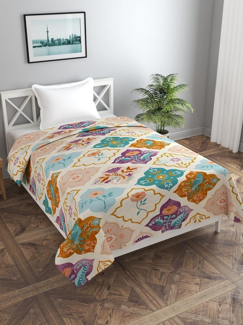MORADO Premium Glace Cotton Floral Design Duvet Cover - Single, Multi Color with Zipper - Image 1