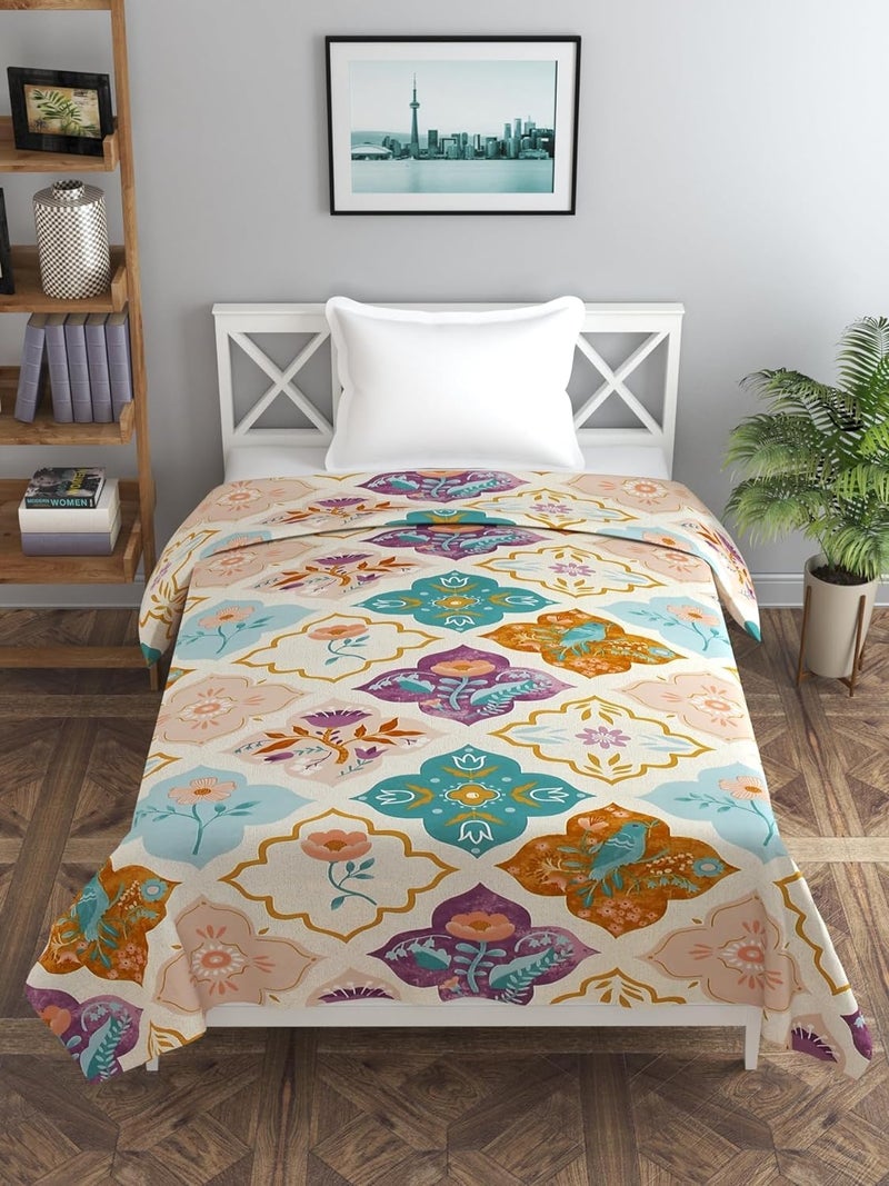 MORADO Premium Glace Cotton Floral Design Duvet Cover - Single, Multi Color with Zipper - Image 2
