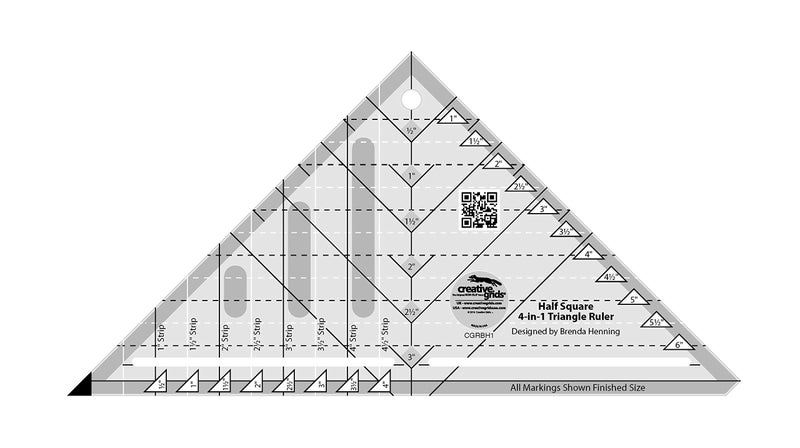 Creative Grids Half Square 4-in-1 Triangle Quilt Ruler – CGRBH1 – Made in USA, 5-1/2in x 10-1/2in, Non-Slip Grip Acrylic Quilting, Sewing, Crafting, Patchwork Ruler & Template - Image 2