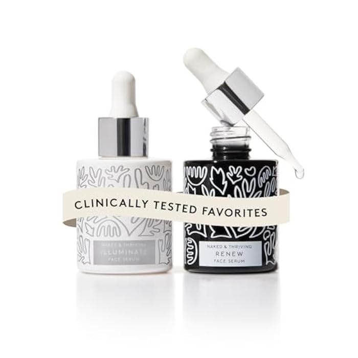 Naked + Thriving Naked & Thriving Wrinkle-Fighter Set, Includes Renew Resurfacing Night Serum (30 mL) & Illuminate C+ Serum (30 mL), Clinical Results, Dermatologist Loved, Hylauronic Acid & Bakuchiol (Set of 2) - Image 1