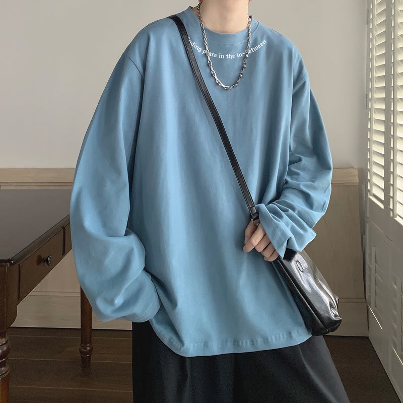 Letter Printed Long-Sleeved T-Shirt Men'S Spring Fashionable Loose Inner Clothes Trendy Brand Heavy Base Shirt For Teenagers - Image 1