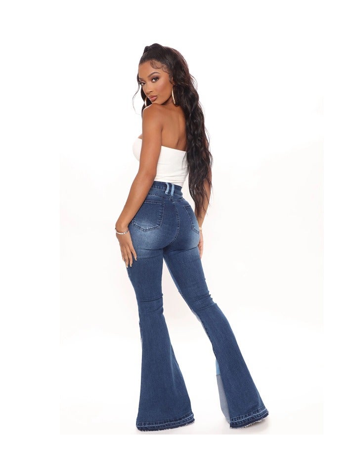 Loquat Denim Wide Leg Fashion Stitching High-rise Jeans For Women - Image 2