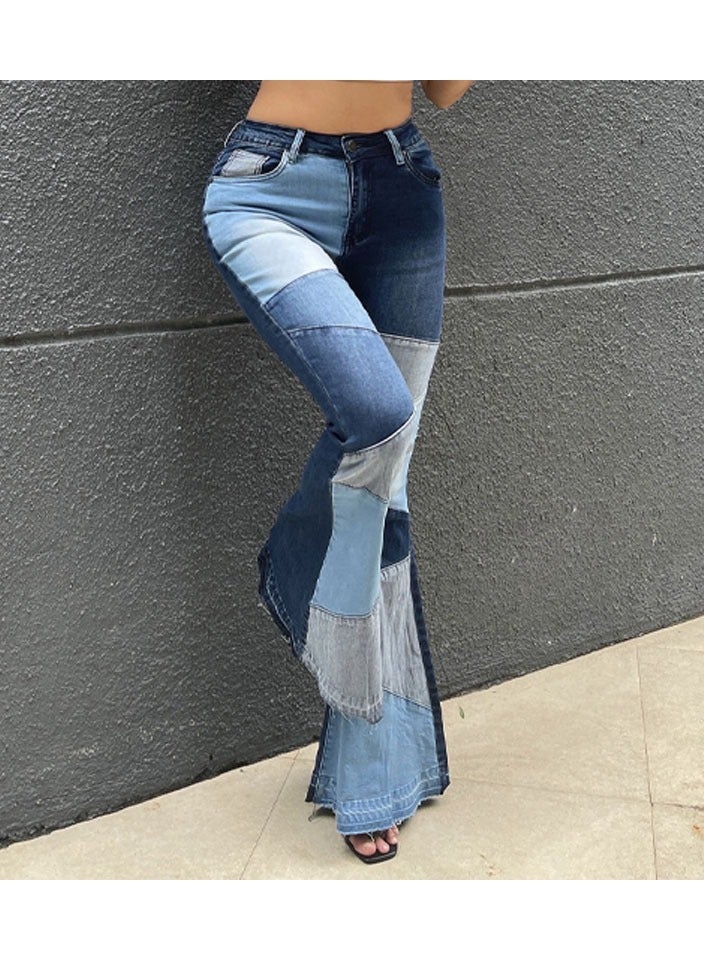 Loquat Denim Wide Leg Fashion Stitching High-rise Jeans For Women - Image 1