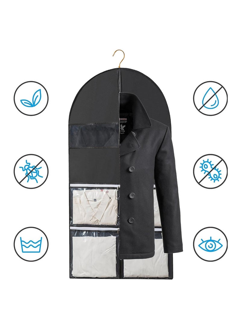 Set of 2 Heavy Duty 49" Garment Bags with 4 Pockets for Home and Travel, Perfect for Closet Storage, Holds 3-8 Clothes, Coats, Shirts, and Dresses. Ideal for Organizing and Protecting Your Wardrobe.  - Image 3
