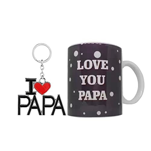 Saugat Traders Father's Day -Printed Coffee Ceramic Mug & I Love Papa Keychain-for Dad-Papa-Daddy-Birthday-Anniversary- White, Black - Image 1