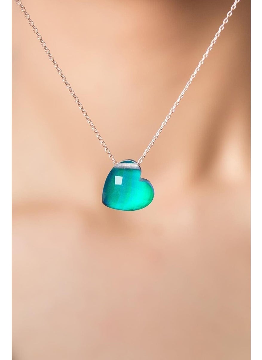 Takı Dükkanı Color Changing Heart Women's Feeling Stone Necklace with Steel Chain bbk38  - Image 4