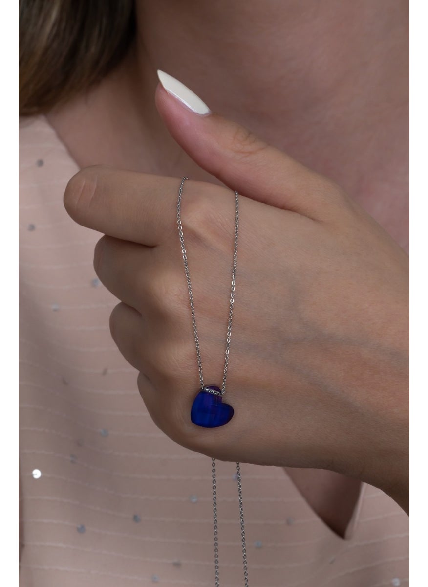 Takı Dükkanı Color Changing Heart Women's Feeling Stone Necklace with Steel Chain bbk38  - Image 3
