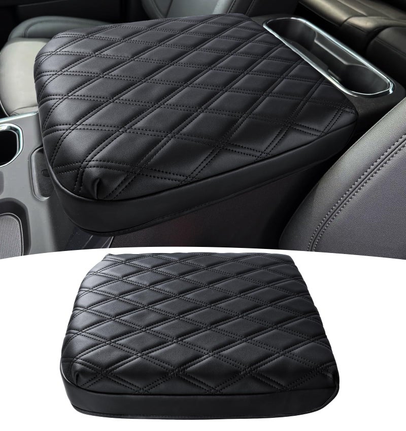Sinvanho Center Console Armrest Cover for Chevy Chevrolet Silverado/GMC Sierra 2019-2024 2025, Tahoe & Suburban & Yukon 2021-2025, PU Leather Middle Console Cover Protector Pad, Truck Interior Accessories - Image 1