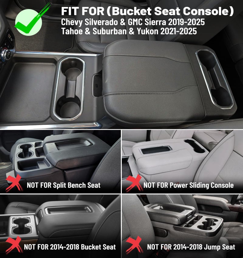Sinvanho Center Console Armrest Cover for Chevy Chevrolet Silverado/GMC Sierra 2019-2024 2025, Tahoe & Suburban & Yukon 2021-2025, PU Leather Middle Console Cover Protector Pad, Truck Interior Accessories - Image 2