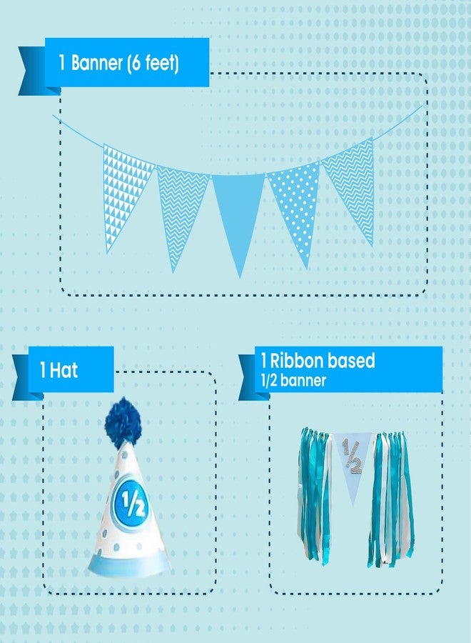 Untumble Foil Half Birthday Decoration for Baby Boy - Blue Bunting Banner, 1/2 Birthday Cap, Triangle Bunting - Pack of 3 - Image 2