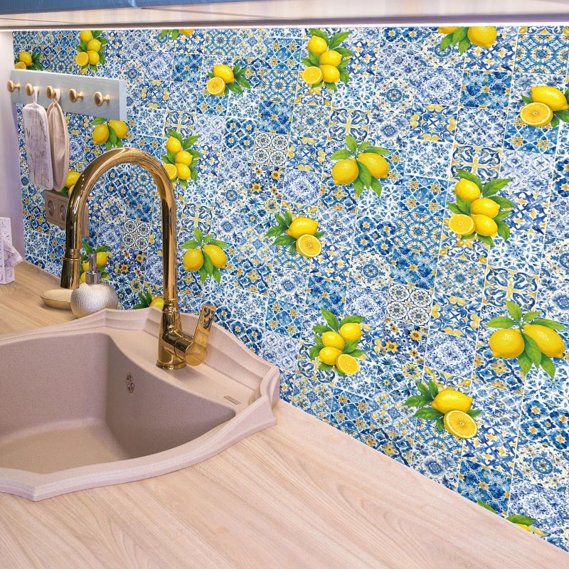 Drydiet Amalfi Coast Wallpaper Peel and Stick Contact Paper 15.8 x 118.1in Capri Lemon Wallpaper Self Adhesive Removable Wall Sticker Paper for Home Locker Dorm Classroom Bedroom Living Room Decor - Image 4