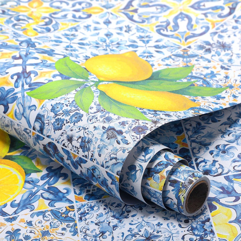 Drydiet Amalfi Coast Wallpaper Peel and Stick Contact Paper 15.8 x 118.1in Capri Lemon Wallpaper Self Adhesive Removable Wall Sticker Paper for Home Locker Dorm Classroom Bedroom Living Room Decor - Image 1