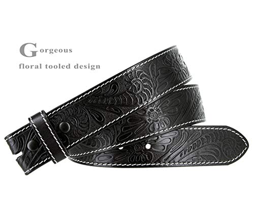 Belts.com Genuine Full Grain Western Floral Engraved Tooled Leather Belt Strap 1-1/2" Wide (Black, 42) - Image 2