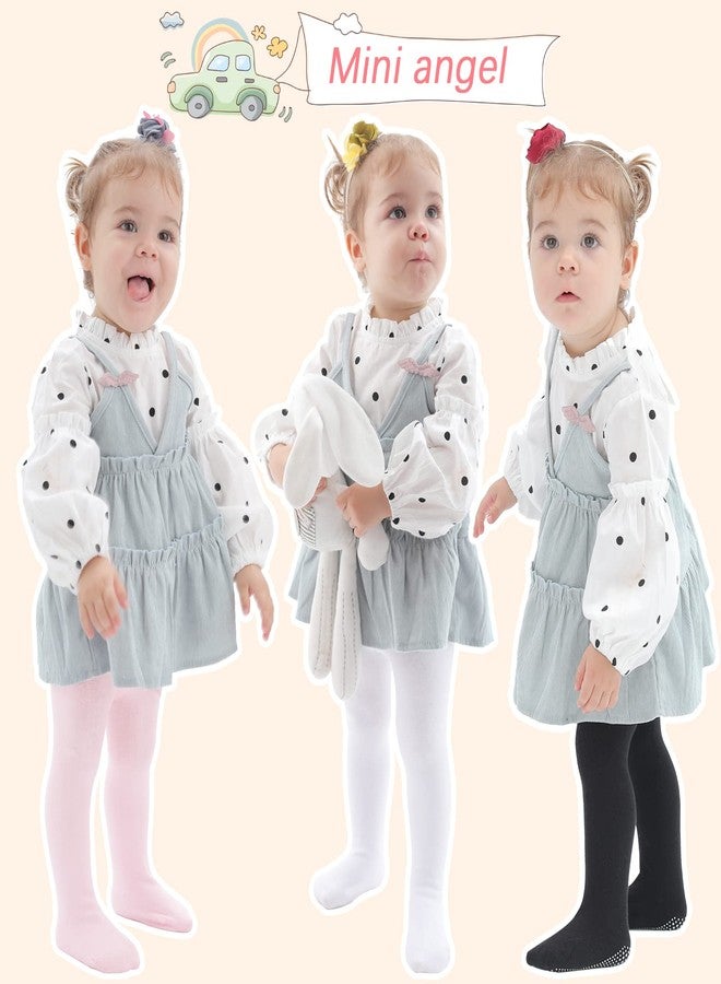 Mini angel Baby Girl Tights Non Slip Baby Tights 12-24 Months Girl Warm Cotton Leggings Seamless Pantyhose Non-Skid Grip for Toddler 3 Pack (Black, White, Pink, M) - Image 4