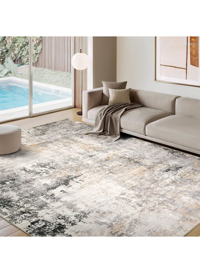 AUKOW Area Rug Living Room Rugs - 9x12 Modern Abstract Soft Indoor Neutral Washable Rug Stain Resistant Non-Slip Low Pile Carpet for Bedroom Dining Room Home Office - Charcoal Grey - Image 1