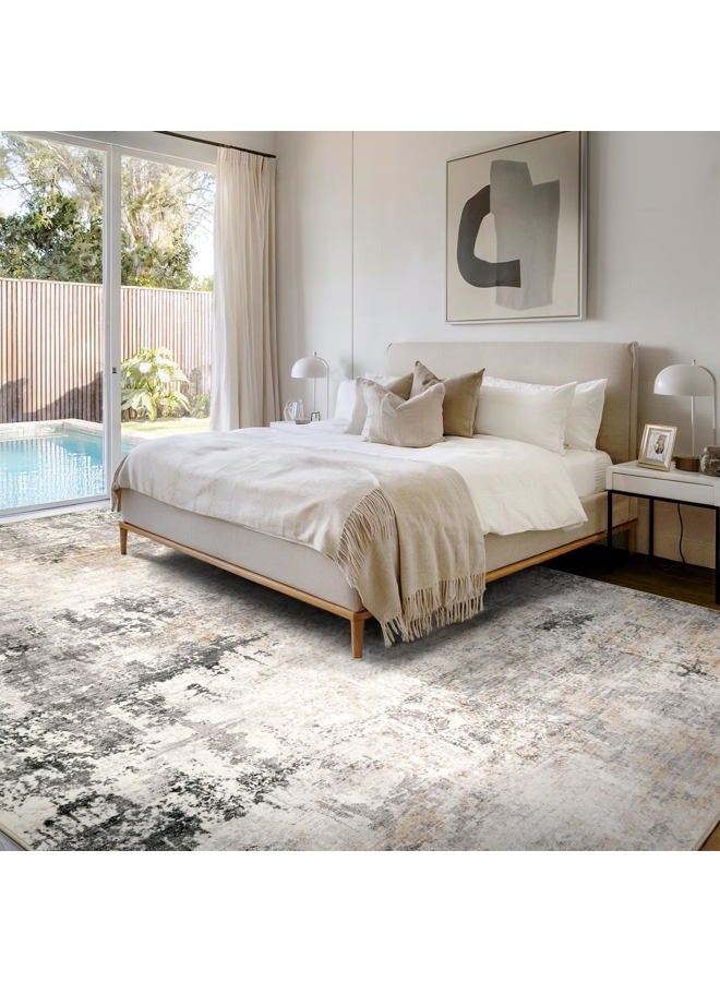 AUKOW Area Rug Living Room Rugs - 9x12 Modern Abstract Soft Indoor Neutral Washable Rug Stain Resistant Non-Slip Low Pile Carpet for Bedroom Dining Room Home Office - Charcoal Grey - Image 2