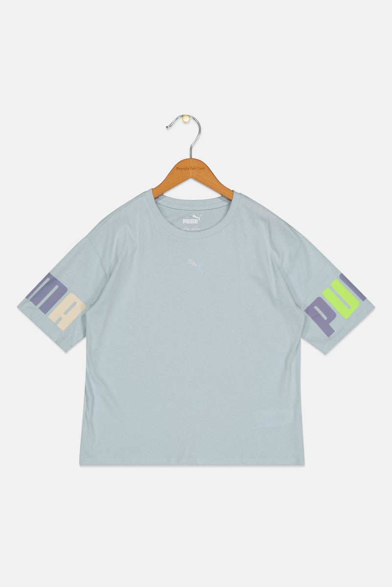 PUMA Kids Boy Graphic Print Short Sleeve Outdoor T-Shirt, Sage Blue - Image 1