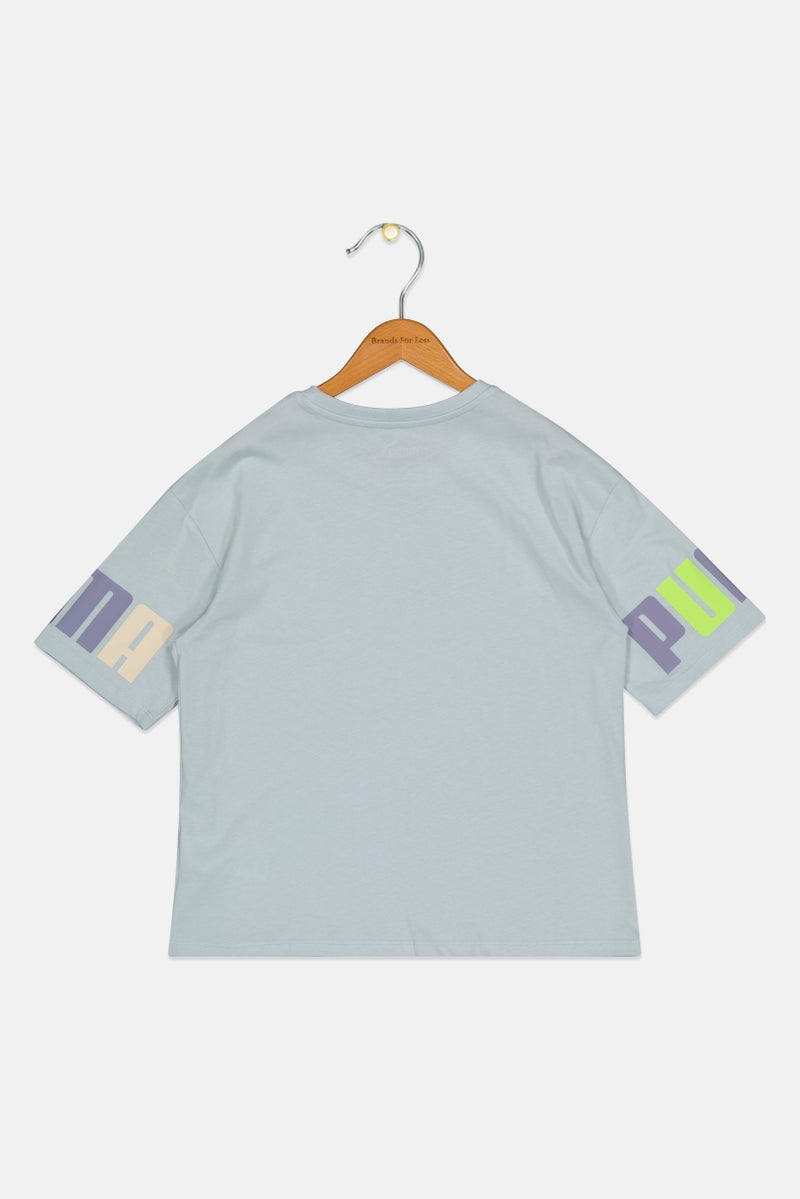 PUMA Kids Boy Graphic Print Short Sleeve Outdoor T-Shirt, Sage Blue - Image 2