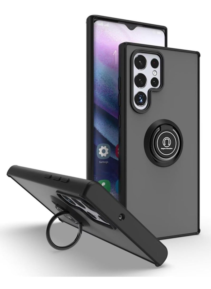 Fuxin Samsung Galaxy S25 Ultra Rotating Metal Ring Case with Kickstand - Shockproof Matte Finish Anti-Fingerprint Magnetic Car Mount  Cover - Image 1