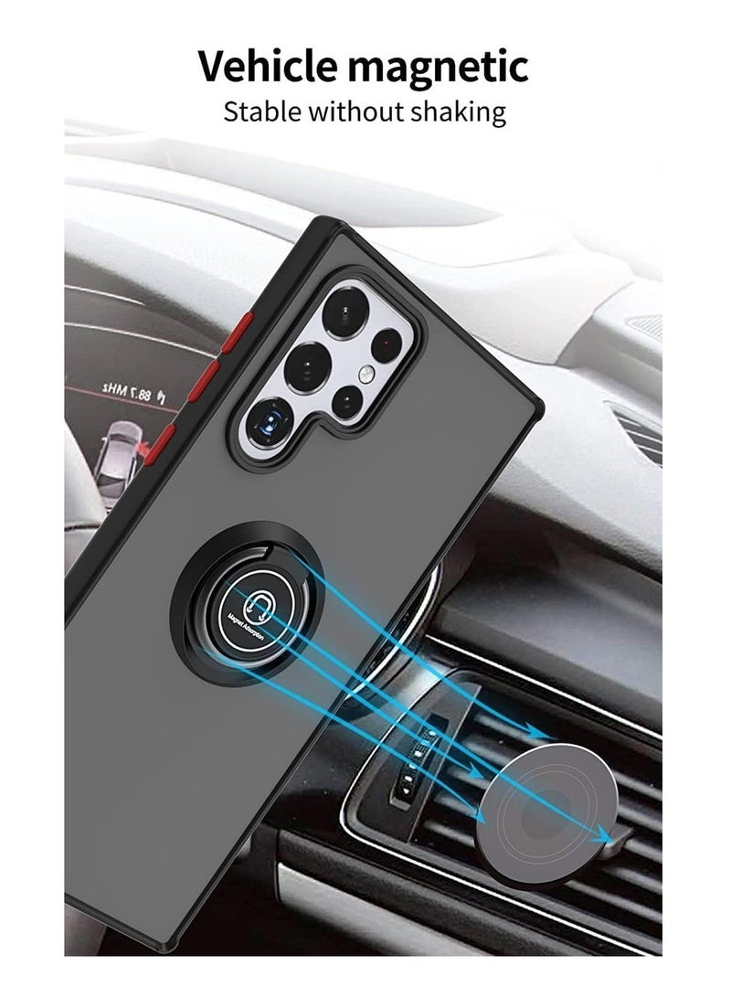 Fuxin Samsung Galaxy S25 Ultra Rotating Metal Ring Case with Kickstand - Shockproof Matte Finish Anti-Fingerprint Magnetic Car Mount  Cover - Image 3