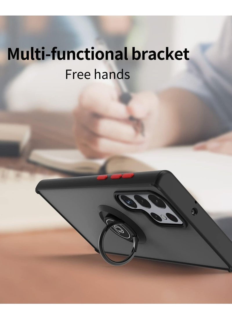 Fuxin Samsung Galaxy S25 Ultra Rotating Metal Ring Case with Kickstand - Shockproof Matte Finish Anti-Fingerprint Magnetic Car Mount  Cover - Image 2
