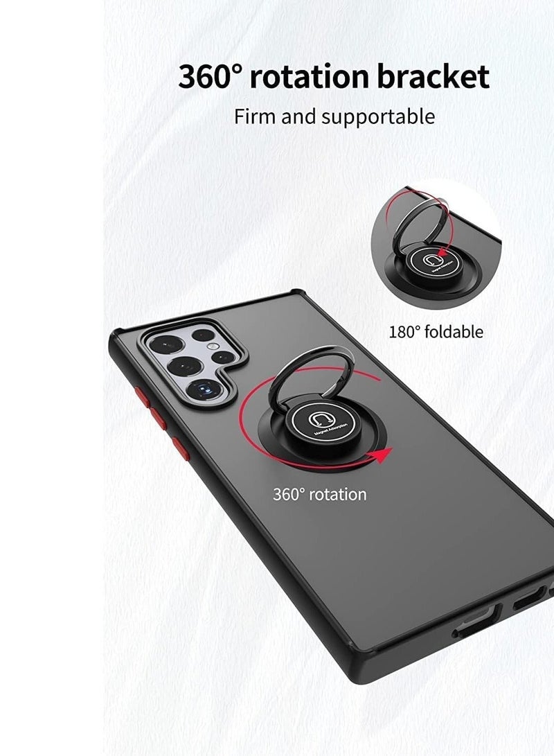 Fuxin Samsung Galaxy S25 Ultra Rotating Metal Ring Case with Kickstand - Shockproof Matte Finish Anti-Fingerprint Magnetic Car Mount  Cover - Image 5