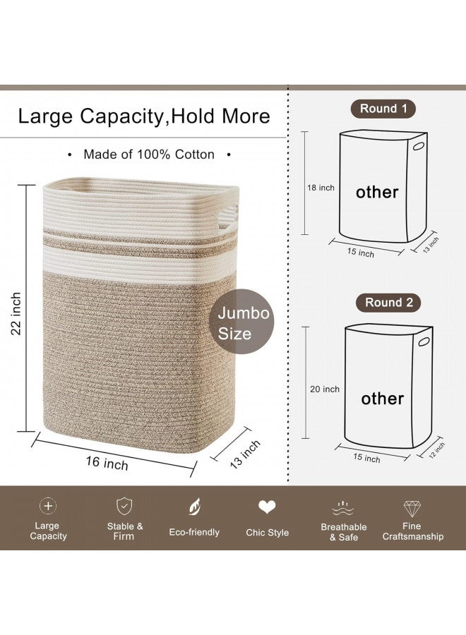 OIAHOMY Laundry Hamper-Laundry Basket,Tall Cotton Storage Basket with Handles,Decorative Blanket Basket for Living room,Collapsible Large Basket for Toys,Pillows,Clothes-16x13x22in-Yellow variegated - Image 4