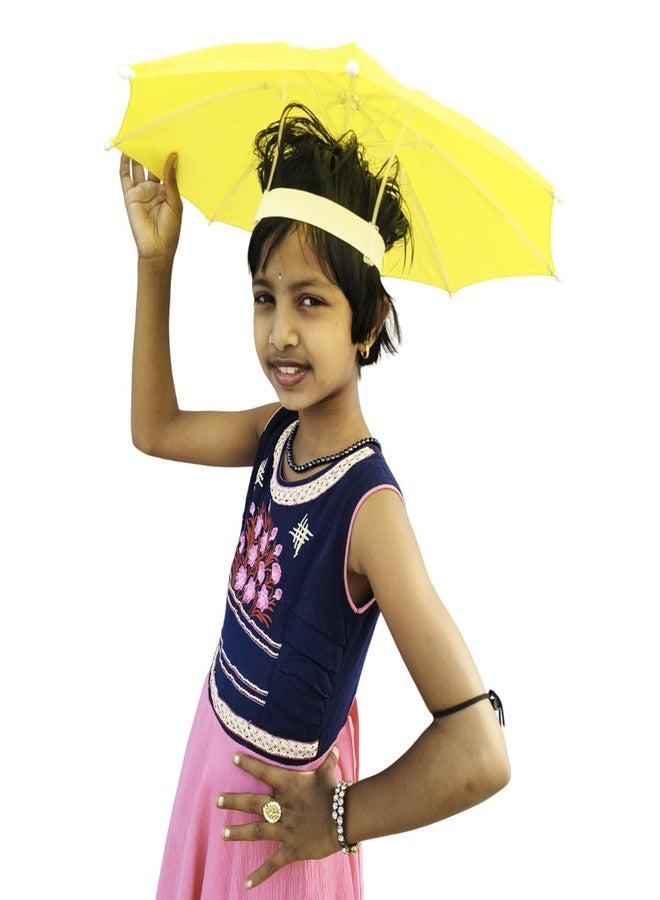 Dark Moon Hat Umbrella for Kids Plastic Hat/Cap Umbrella for Kids/Men/Women and Adults UV & Rain Protection Hat Umbrella for Kids boys and Girls pack of 1 (Yellow) - Image 1