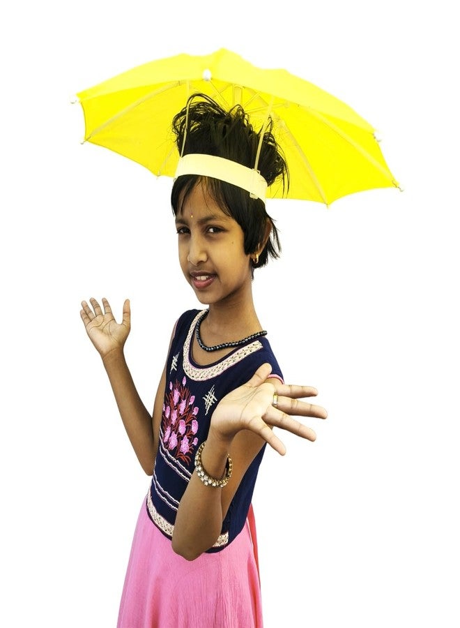 Dark Moon Hat Umbrella for Kids Plastic Hat/Cap Umbrella for Kids/Men/Women and Adults UV & Rain Protection Hat Umbrella for Kids boys and Girls pack of 1 (Yellow) - Image 2