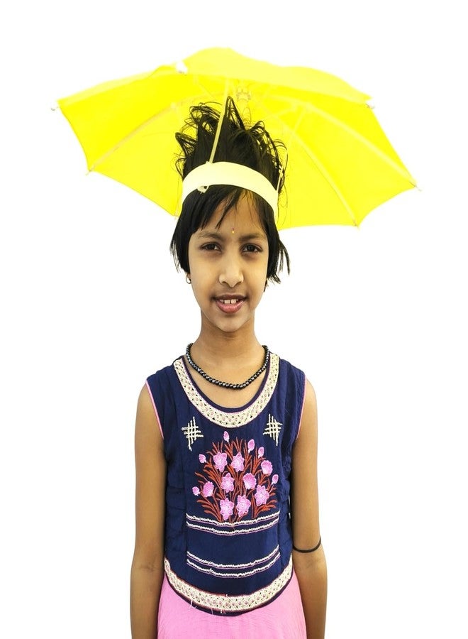 Dark Moon Hat Umbrella for Kids Plastic Hat/Cap Umbrella for Kids/Men/Women and Adults UV & Rain Protection Hat Umbrella for Kids boys and Girls pack of 1 (Yellow) - Image 3
