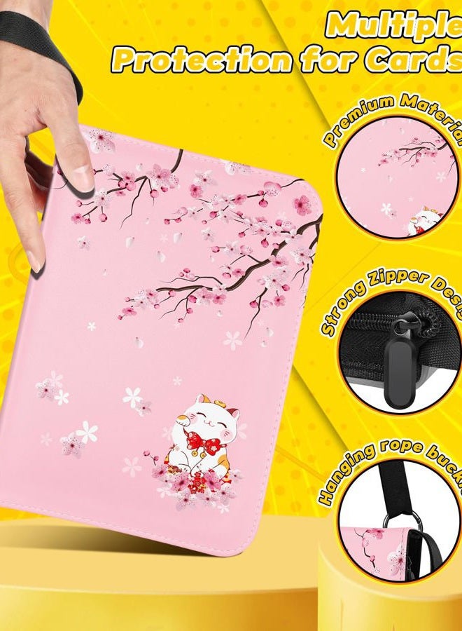 LOTADILO for Card Binder with 440 Pockets 4 Pocket - Trading Card Collection Album Folder for Kids Girls Girly Boys Teens for Sports Cards Game Cards with Zipper Hand Carrying, Sakura Cat - Image 5