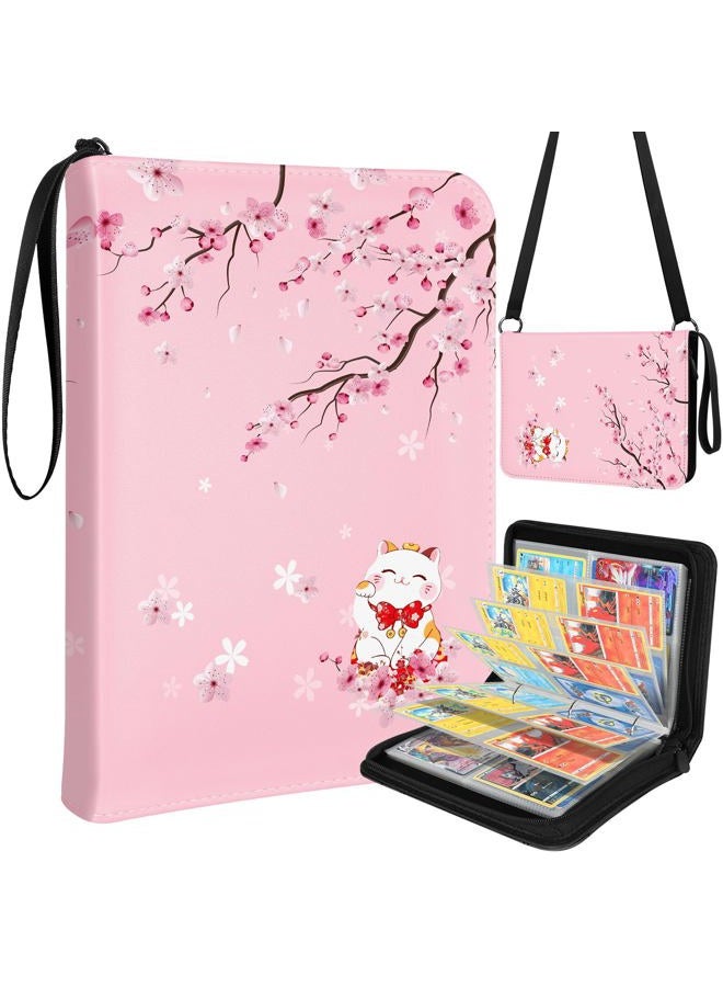 LOTADILO for Card Binder with 440 Pockets 4 Pocket - Trading Card Collection Album Folder for Kids Girls Girly Boys Teens for Sports Cards Game Cards with Zipper Hand Carrying, Sakura Cat - Image 1