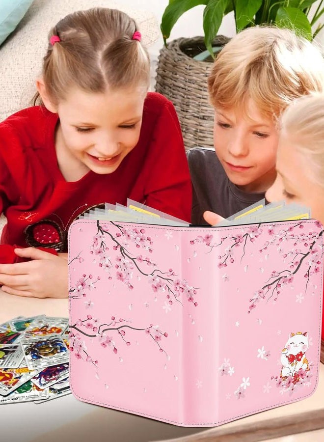 LOTADILO for Card Binder with 440 Pockets 4 Pocket - Trading Card Collection Album Folder for Kids Girls Girly Boys Teens for Sports Cards Game Cards with Zipper Hand Carrying, Sakura Cat - Image 4
