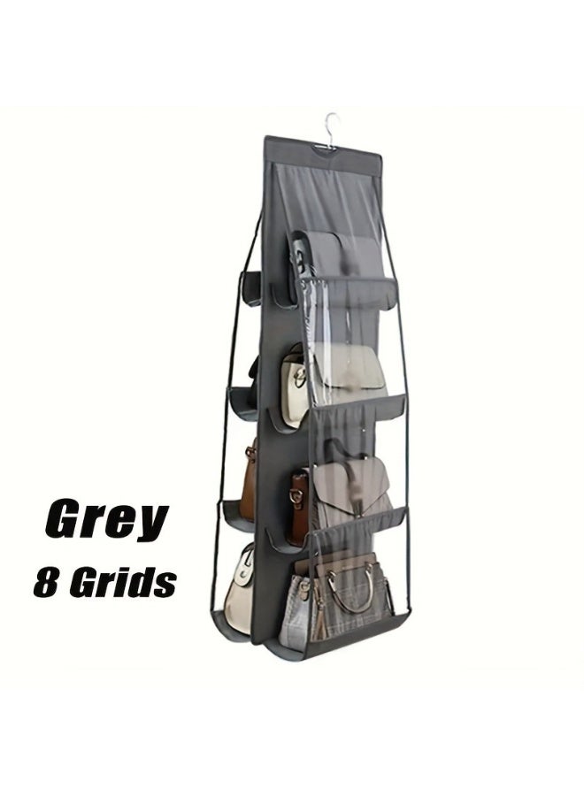 HIAS Space-Saving Handbag Organizer with multiple pocket – 8-Pocket Hanging Purse Holder, Foldable for Storage with Adjustable Hooks – Durable Oxford Cloth & PVC for Closet & Wardrobe – Fits All Handbags, Purses, Wallets (Grey) - Image 1