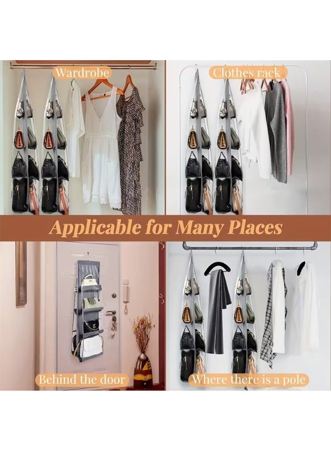 HIAS Space-Saving Handbag Organizer with multiple pocket – 8-Pocket Hanging Purse Holder, Foldable for Storage with Adjustable Hooks – Durable Oxford Cloth & PVC for Closet & Wardrobe – Fits All Handbags, Purses, Wallets (Grey) - Image 5