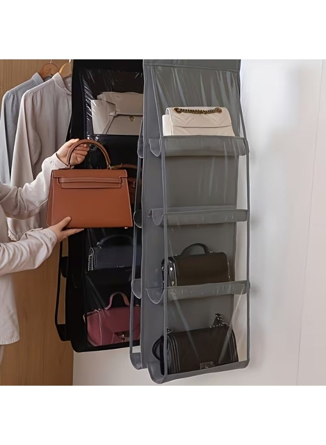 HIAS Space-Saving Handbag Organizer with multiple pocket – 8-Pocket Hanging Purse Holder, Foldable for Storage with Adjustable Hooks – Durable Oxford Cloth & PVC for Closet & Wardrobe – Fits All Handbags, Purses, Wallets (Grey) - Image 4