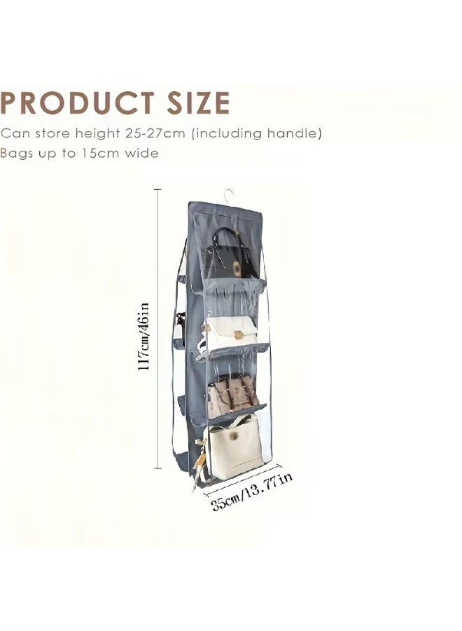 HIAS Space-Saving Handbag Organizer with multiple pocket – 8-Pocket Hanging Purse Holder, Foldable for Storage with Adjustable Hooks – Durable Oxford Cloth & PVC for Closet & Wardrobe – Fits All Handbags, Purses, Wallets (Grey) - Image 2