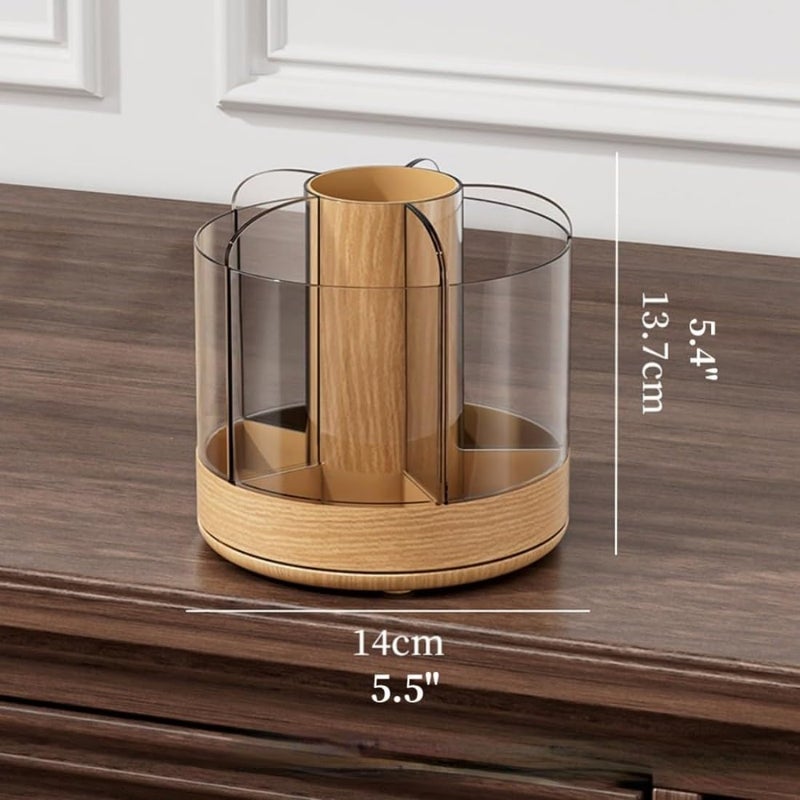 Excefore Brush Holder, Bathroom Countertop Organizer, Rotating Makeup Wooden Brush Cup Holder, Easy to Access, Log Simple Style, For Dresser, Restroom, Makeup,Office Stationery,Pencils,Toothpaste, Toothbrushes - Image 4