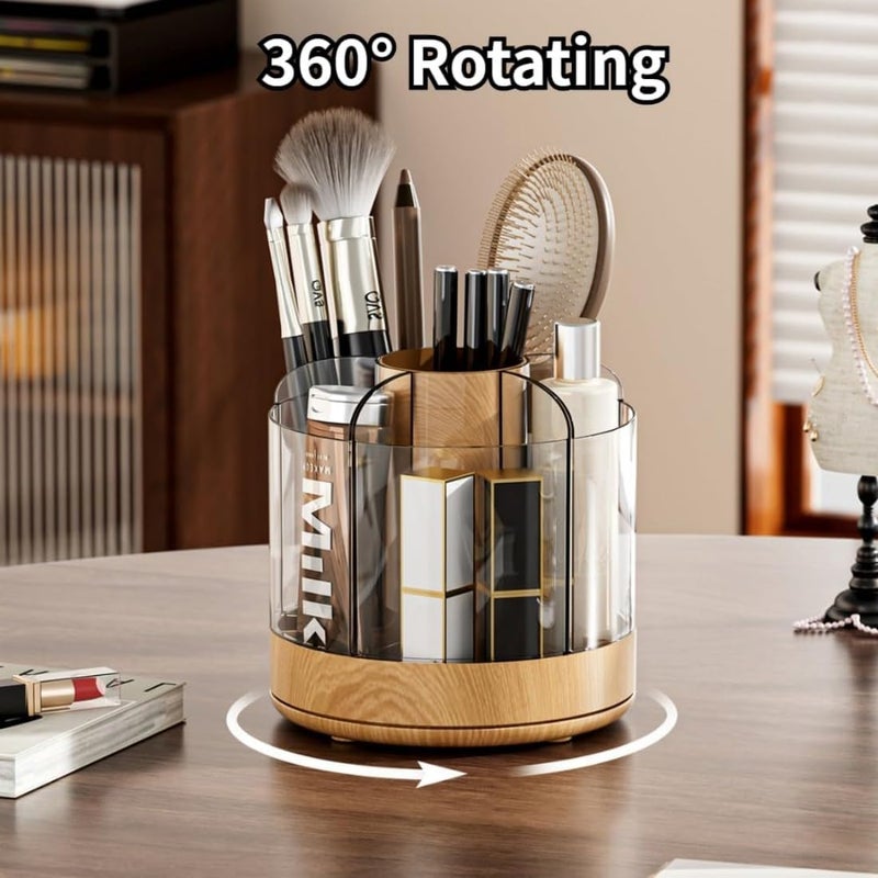 Excefore Brush Holder, Bathroom Countertop Organizer, Rotating Makeup Wooden Brush Cup Holder, Easy to Access, Log Simple Style, For Dresser, Restroom, Makeup,Office Stationery,Pencils,Toothpaste, Toothbrushes - Image 2