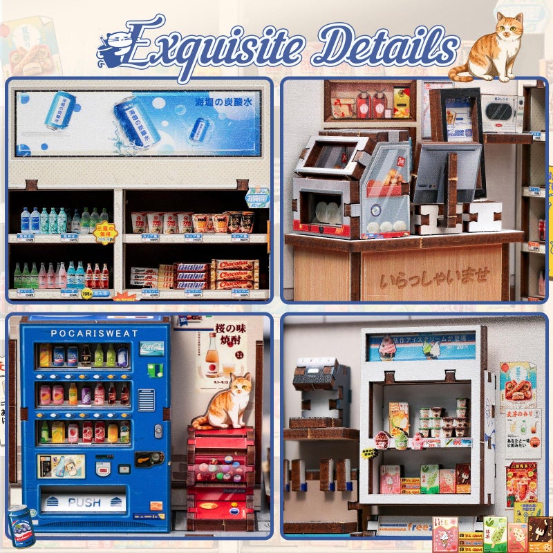 CUTEBEE Book Nook Kit - DIY Miniature House Japanese Detective Convenience Store, Dollhouse Booknook for Adults, Tiny House Bookshelf Decor 3D Wooden Puzzle Gifts (Beika-cho Convenience Store) - Image 5