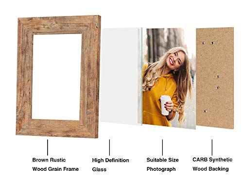 iRahmen 4x6 Picture Frame Set of 4, High Definition Real Glass Rustic Brown Frame, 4 x 6 Wood Photo Frames for Tabletop Display and Wall Mounting - Image 3