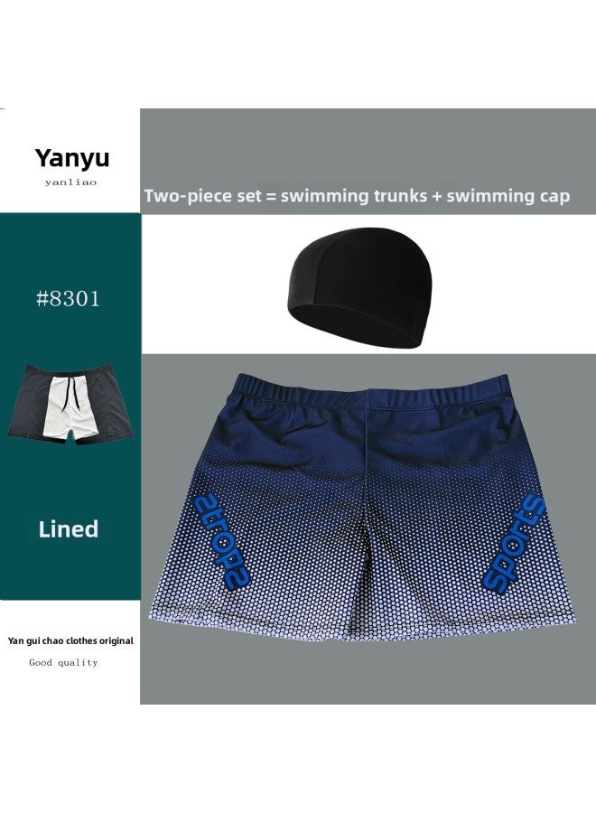 Loquat 2023 Two-piece Suit Men's Swimming Trunks Swimming Cap Summer Beach Beach Swimming Professional Equipment High Elasticity-Color:8301-1-8- - Image 4