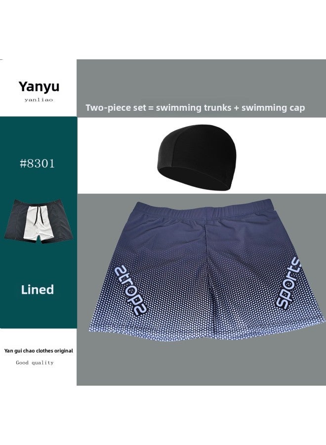 Loquat 2023 Two-piece Suit Men's Swimming Trunks Swimming Cap Summer Beach Beach Swimming Professional Equipment High Elasticity-Color:8301-1-8- - Image 2