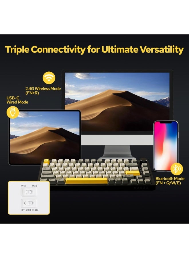 A-jazz Ajazz AK820 Pro 75% Gasket-mounted Mechanical Keyboard with TFT Screen, 3 Modes(Bluetooth 5.1/2.4G Wireless & Type-C Wired), Sound Dampening Foams (Grey, Ajazz Flying Fish Switch) - Image 4