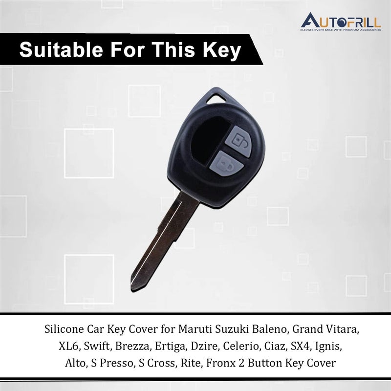 AUTOFRILL غطاء مفتاح السيارة من AUTOFRILL 2 قطعة سيليكون لسيارات ماروتي سوزوكي بالينو، جراند فيتارا، XL6، سويفت، بريزا، إرتيجا، دزير، سيليريو، سيياز، SX4، إغنيس، S برسو، S كروس، فرونكس غطاء مفتاح 2 زر (أسود) - Image 3