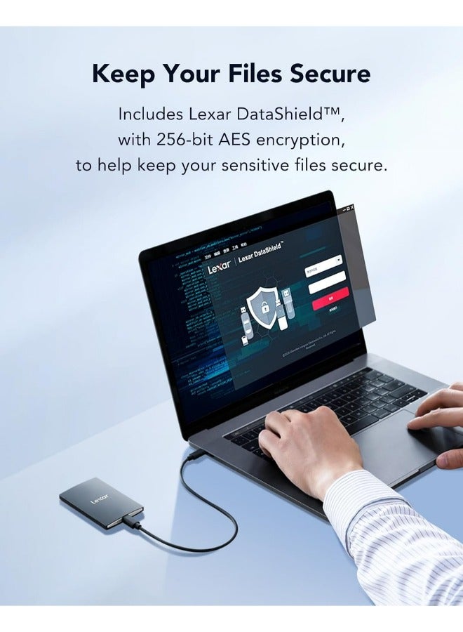 Lexar SL500 External, USB3.2 Gen2x2 Portable SSD, PSSD Upto 2000MB/s Read, 1800MB/s Write, External Solid State Drive with Metal Design, DataShieldTM 256-bit AES Encryption | SSD - Image 5