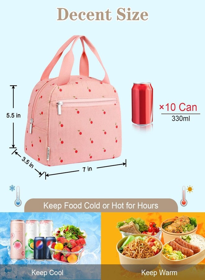 TENKIST Cute Lunch Box Tote Bag - CoolerCorduroy Insulated Bags for Women - Lightweight Reusable Portable Soft Lunch Pail Kit for Kids Teen Girl Adults Work School Picnic Travel Pink 8L - Image 2